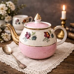 Vintage Gibsons Teapot • Staffordshire England • Pink Floral Cottagecore Tea Pot